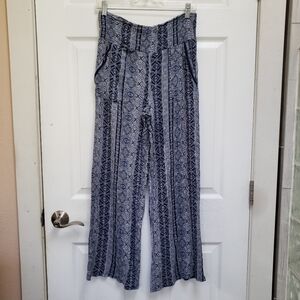 Three Dots Blue Boho Smocked Waist Gauzy Pull On Pants